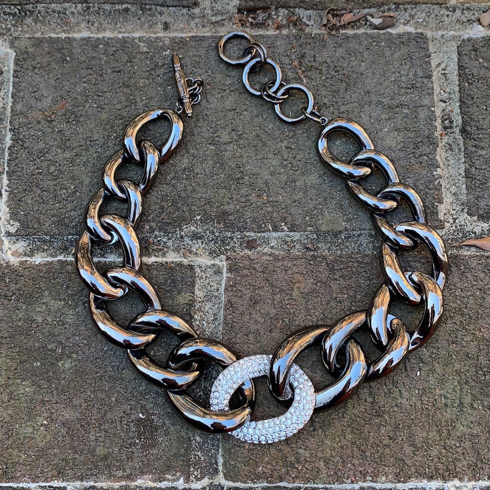 Shiny Chain necklace with rhinestone center accent